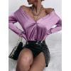 imageMakeMeChic Womens Satin Silk Long Sleeve Blouse Button Down Shirt Casual TopMauve Purple