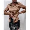 imageMakeMeChic Womens Satin Silk Long Sleeve Blouse Button Down Shirt Casual TopMocha Brown