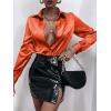 imageMakeMeChic Womens Satin Silk Long Sleeve Blouse Button Down Shirt Casual TopOrange B