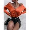 imageMakeMeChic Womens Satin Silk Long Sleeve Blouse Button Down Shirt Casual TopOrange B