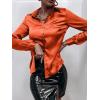 imageMakeMeChic Womens Satin Silk Long Sleeve Blouse Button Down Shirt Casual TopOrange B