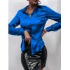 imageMakeMeChic Womens Satin Silk Long Sleeve Blouse Button Down Shirt Casual TopRoyal Blue