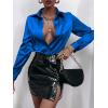 imageMakeMeChic Womens Satin Silk Long Sleeve Blouse Button Down Shirt Casual TopRoyal Blue