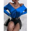 imageMakeMeChic Womens Satin Silk Long Sleeve Blouse Button Down Shirt Casual TopRoyal Blue