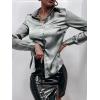 imageMakeMeChic Womens Satin Silk Long Sleeve Blouse Button Down Shirt Casual TopSilver