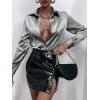 imageMakeMeChic Womens Satin Silk Long Sleeve Blouse Button Down Shirt Casual TopSilver