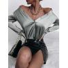imageMakeMeChic Womens Satin Silk Long Sleeve Blouse Button Down Shirt Casual TopSilver