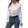 imageMakeMeChic Womens Satin Silk Long Sleeve Blouse Button Down Shirt Casual TopWhite a