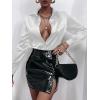 imageMakeMeChic Womens Satin Silk Long Sleeve Blouse Button Down Shirt Casual TopWhite a