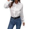 imageMakeMeChic Womens Satin Silk Long Sleeve Blouse Button Down Shirt Casual TopWhite a