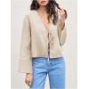 imageMakeMeChic Womens Tie Front Tops Bell Sleeve Y2k Deep V Neck Linen Shirt BlouseBeige