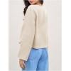 imageMakeMeChic Womens Tie Front Tops Bell Sleeve Y2k Deep V Neck Linen Shirt BlouseBeige