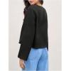 imageMakeMeChic Womens Tie Front Tops Bell Sleeve Y2k Deep V Neck Linen Shirt BlouseBlack