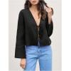 imageMakeMeChic Womens Tie Front Tops Bell Sleeve Y2k Deep V Neck Linen Shirt BlouseBlack
