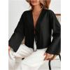 imageMakeMeChic Womens Tie Front Tops Bell Sleeve Y2k Deep V Neck Linen Shirt BlouseBlack B