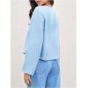 imageMakeMeChic Womens Tie Front Tops Bell Sleeve Y2k Deep V Neck Linen Shirt BlouseBlue