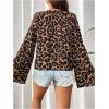 imageMakeMeChic Womens Tie Front Tops Bell Sleeve Y2k Deep V Neck Linen Shirt BlouseBrown Leopard Print