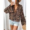 imageMakeMeChic Womens Tie Front Tops Bell Sleeve Y2k Deep V Neck Linen Shirt BlouseBrown Leopard Print
