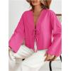 imageMakeMeChic Womens Tie Front Tops Bell Sleeve Y2k Deep V Neck Linen Shirt BlousePink B