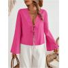 imageMakeMeChic Womens Tie Front Tops Bell Sleeve Y2k Deep V Neck Linen Shirt BlousePink B