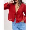 imageMakeMeChic Womens Tie Front Tops Bell Sleeve Y2k Deep V Neck Linen Shirt BlouseRed