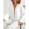 imageMakeMeChic Womens Tie Front Tops Bell Sleeve Y2k Deep V Neck Linen Shirt BlouseWhite B