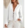 imageMakeMeChic Womens Tie Front Tops Bell Sleeve Y2k Deep V Neck Linen Shirt BlouseWhite B