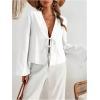imageMakeMeChic Womens Tie Front Tops Bell Sleeve Y2k Deep V Neck Linen Shirt BlouseWhite B