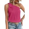 imageMakeMeChic Womens Casual Knot One Shoulder Sleeveless Solid Blouse Summer TopsHot Pink