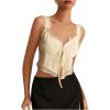 imageMakeMeChic Womens Floral Lace Camisole Tops Sleeveless Tie Front Wide Strap Crop Tank TopApricot
