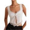 imageMakeMeChic Womens Floral Lace Camisole Tops Sleeveless Tie Front Wide Strap Crop Tank TopWhite