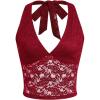 imageMakeMeChic Womens Halter Tops Mesh Lace Sexy Cute Summer Crop Tank TopBurgundy