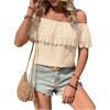imageMakeMeChic Womens Off The Shoulder Tops Short Sleeve Loose Lace Summer TopBeige