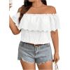 imageMakeMeChic Womens Off The Shoulder Tops Short Sleeve Loose Lace Summer TopWhiteplus