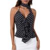 imageMakeMeChic Womens Polka Dots Halter Top V Neck Ruffle Backless Camisole with ScarfMulticolor