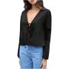 imageMakeMeChic Womens Tie Front Tops Bell Sleeve Y2k Deep V Neck Linen Shirt BlouseBlack