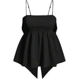 imageMakeMeChic Womens Casual Bow Back Spaghetti Strap Cami Tops Sleeveless Ruffle Summer CamisoleBlack