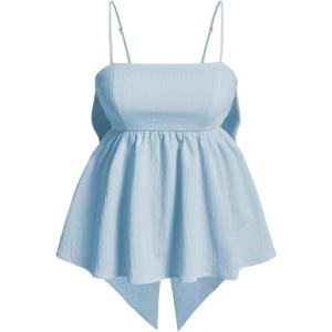 imageMakeMeChic Womens Casual Bow Back Spaghetti Strap Cami Tops Sleeveless Ruffle Summer CamisoleLight Blue
