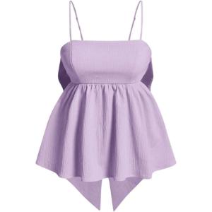 imageMakeMeChic Womens Casual Bow Back Spaghetti Strap Cami Tops Sleeveless Ruffle Summer CamisoleLilac Purple