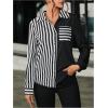 imageMakeMeChic Womens Casual Striped Button Down Long Sleeve Shirts Blouse TopBlack White Striped