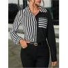 imageMakeMeChic Womens Casual Striped Button Down Long Sleeve Shirts Blouse TopBlack White Striped