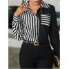 imageMakeMeChic Womens Casual Striped Button Down Long Sleeve Shirts Blouse TopBlack White Striped