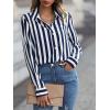 imageMakeMeChic Womens Casual Striped Button Down Long Sleeve Shirts Blouse TopNavy Blue Striped