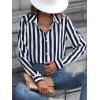 imageMakeMeChic Womens Casual Striped Button Down Long Sleeve Shirts Blouse TopNavy Blue Striped