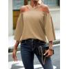 imageMakeMeChic Womens Cold Shoulder Blouse Halter Flare 34 Sleeve Loose Shirt Summer Dressy TopApricot