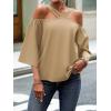 imageMakeMeChic Womens Cold Shoulder Blouse Halter Flare 34 Sleeve Loose Shirt Summer Dressy TopApricot