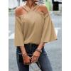 imageMakeMeChic Womens Cold Shoulder Blouse Halter Flare 34 Sleeve Loose Shirt Summer Dressy TopApricot