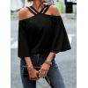 imageMakeMeChic Womens Cold Shoulder Blouse Halter Flare 34 Sleeve Loose Shirt Summer Dressy TopBlack