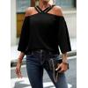 imageMakeMeChic Womens Cold Shoulder Blouse Halter Flare 34 Sleeve Loose Shirt Summer Dressy TopBlack