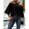 imageMakeMeChic Womens Cold Shoulder Blouse Halter Flare 34 Sleeve Loose Shirt Summer Dressy TopBlack
